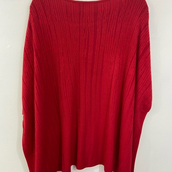 NWT New Ming Wang Red Striped Short Sleeve Cozy Knit Poncho Top Size L/XL - Picture 4 of 11